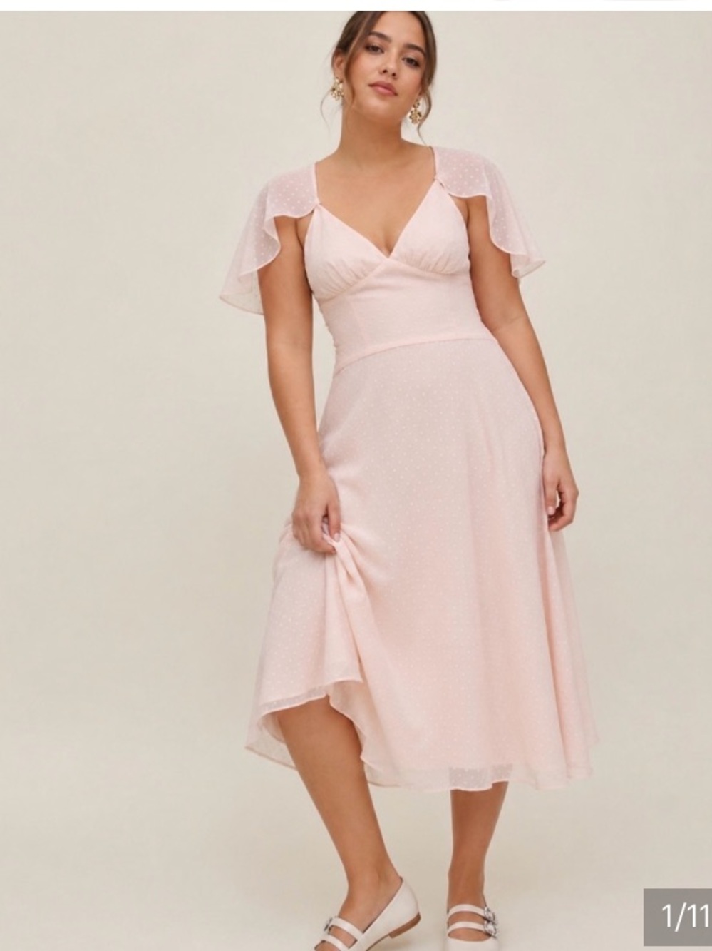 NWT Reformation Pia Pink Blush Swiss Dot Midi Dress Size 10